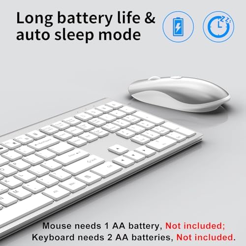 Ultra-Slim 2.4 G Wireless Keyboard with Numeric Keypad – Silent Ergonomic Design for Effortless Typing on PC & Mac, Plug-and-Play USB Receiver, Scissor Switch Technology for Enhanced Comfort and Speed