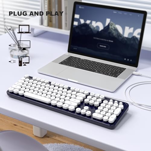 Retro-Inspired Full Size Typewriter Keyboard with Number Pad – Wired USB Keyboards for Windows 7, 8, 10, 11 | Enhance Your Typing Experience with Classic Charm and Modern Efficiency | Perfect for Home and Office Use