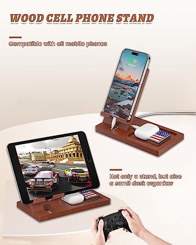Cell Phone Stand with Tray, Wood Phone Docking Station for Men, Phone Holder for Desk, Men’s Docking Station and Organizer, Wooden Desk Organizer – Enhanced Compatibility and Speed