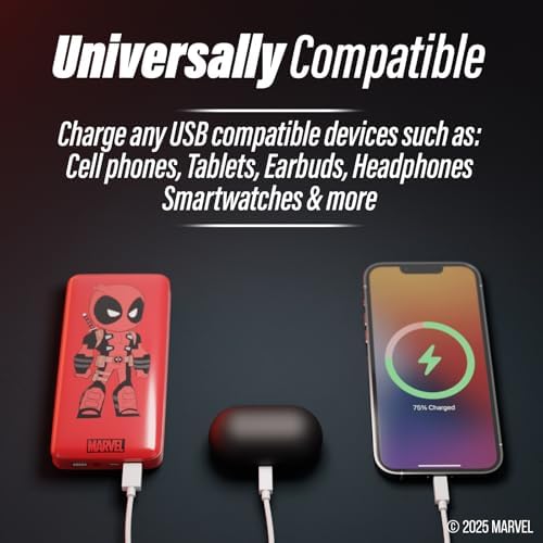 Marvel Deadpool 10,000 m Ah Power Bank – Stylish Portable Charger for All Devices, Quick USB Charging for Marvel Fans – Perfect Gift for Men, Women, and Teens Who Love Deadpool – Ultimate Convenience with Enhanced Compatibility and Speed