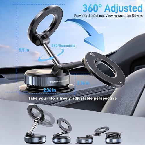 Magnetic Car Phone Holder- 360° Rotation Cell Phone Mount 16 15 Pro Max for Magsafe Dashboard Stand Car Accessories – Enhanced Compatibility and Speed