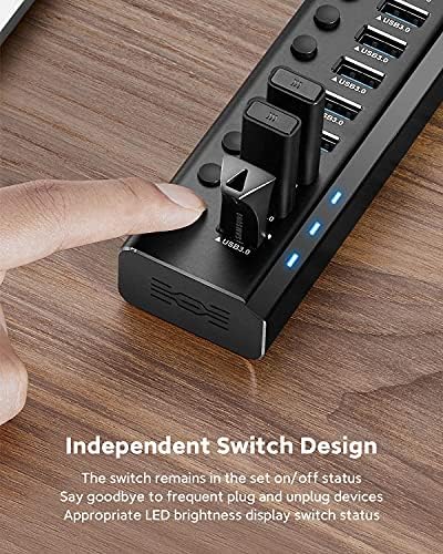 Enhance Your Workspace with the Rosonway Aluminum 10-Port USB 3.0 Hub – High-Speed Data Transfer, 36 W Power Adapter & Individual On/Off Switches for Ultimate Control – Perfect for Home and Office Connectivity