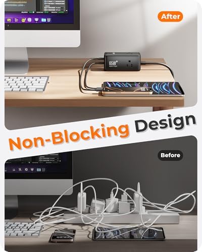 LENCENT 65 W Ga N USB-C Power Hub: 7-in-1 Multi-Device Charging Station with 4 USB Ports, 5 ft Extension Cord & 3 AC Outlets – Fast Charging Solution for Laptops, Tablets, and Gaming Consoles – Sleek & Portable Design for Home, Office, and Travel