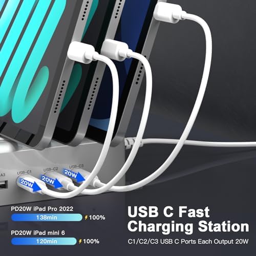 MSTJRY 90 W 6-Port USB C Fast Charging Station – Multi-Device Power Hub with Adjustable Organizers for i Phone, i Pad, Tablets & More – High-Speed PD Charger Dock for Home, Office & Classroom Efficiency