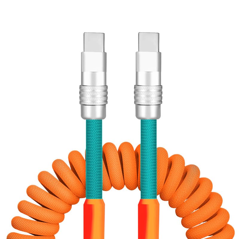 Dynamic Curly Chubby Coiled USB C Cable: 240 W Fast Charge Retractable Spiral Braid Cord for Carplay & Android Auto, Versatile Length 2.29 FT to 3.6 FT, Sleek Black and Red Design, Enhanced Compatibility for All USB-A to Type-C Devices