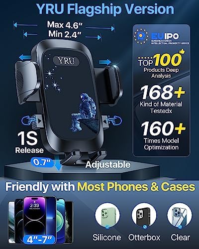 YRU 2025 Military-Grade 360° Rotatable Suction Car Phone Holder – Ultimate Dashboard & Windshield Mount for i Phone 16/15 Pro Max & Samsung – Unmatched 90+ LBS Capacity, Enhanced Compatibility & Easy Installation – Secure, Durable, and Versatile Universal Cradle for Safe Hands-Free Navigation