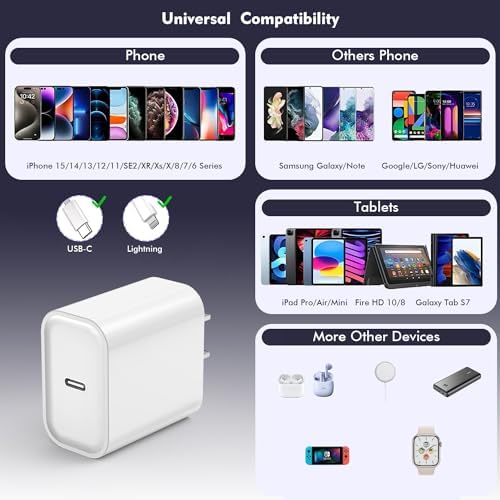 Premium Apple MFi Certified 3-Pack i Phone Charger Set with PD Type C Quick Wall Block and 6 FT Fast Charging USB C to Lightning Cable – Ultimate Speed and Compatibility for i Phone 14/13/12/Pro/Max/11/XR/SE 2022 and i Pads, Perfect for Home or Travel Use