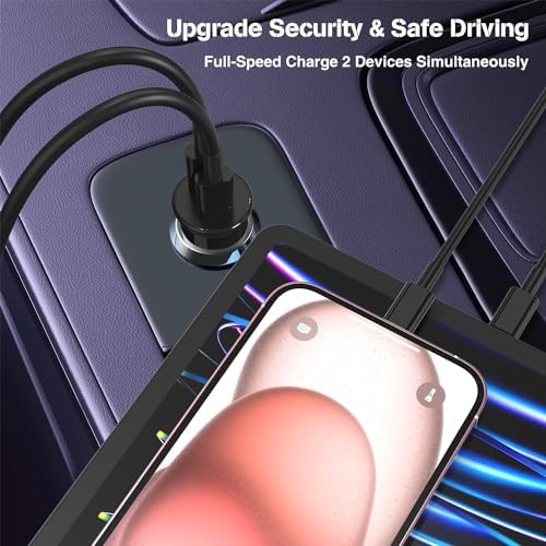 Dual-Port 45 W USB C Car Charger Adapter for Apple Devices – MFi Certified Fast Charger with 3 ft Lightning Cable (Pack of 2) – Rapid Charging for i Phone 14/13/12/11 Pro Max, i Pad, and Air Pods – Durable & Portable Power Solution for On-the-Go Lifestyle