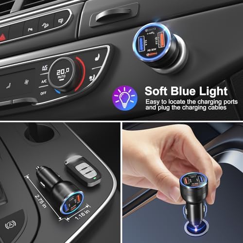 Bangfun 65 W USB C Car Charger – 4-Port Dual 12 V Fast Charging Adapter with PD & QC3.0 Technology, Includes 5 ft Type C Coiled Cable for i Phone 15/16 Pro Max and Samsung S25 – Ultimate Power Solution for Road Trips and Family Travel