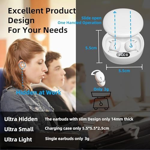Ultra-Light M73 Sleep Earbuds for Side Sleepers – Ergonomic Noise-Cancelling Mini Earphones with 50-Hour Battery Life, Superior Call Clarity, and Elegant White Finish – Elevate Your Sleep with Comfort and Versatile Device Compatibility