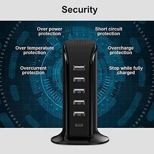 Upoy Multi-Device Charging Station – Stylish USB Tower Hub with 5 USB Ports + 1 Type-C Port for Rapid Charging | Perfect Desk Accessory for Apple, Samsung, and Android Gadgets | Compact Design with Overload Protection for Home and Office Use