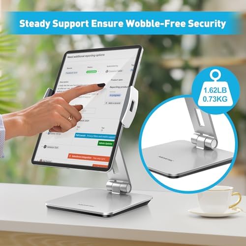 Premium Above TEK 360° Swivel Aluminum Tablet Stand: Adjustable Holder for 4″-15.6″ Devices – Ideal for Retail, POS, and Office Use – Durable Grey Finish for Enhanced Display and User Engagement Solutions