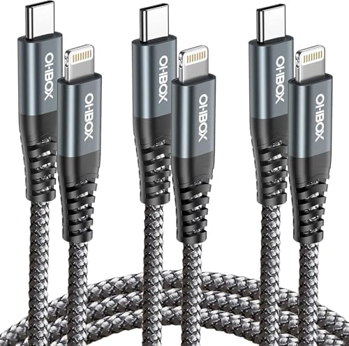 Experience Unmatched Charging Efficiency with the ohbox USB-C to Lightning Cable 3 FT – 3 Pack Fast Charging Braided Cords for i Phone 14/13/12/11 and i Pad – Ultimate Durability and Compatibility for Your Devices