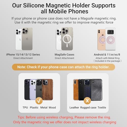 OPSO Magnetic Phone Ring Holder for Mag Safe – 360-Degree Rotating Silicone Finger Grip with Adjustable Kickstand Compatible with i Phone 16/15/14/13/12/Pro/Max & Samsung – Ultimate Hands-Free Essential for Enhanced Device Usability and Stylish Stability