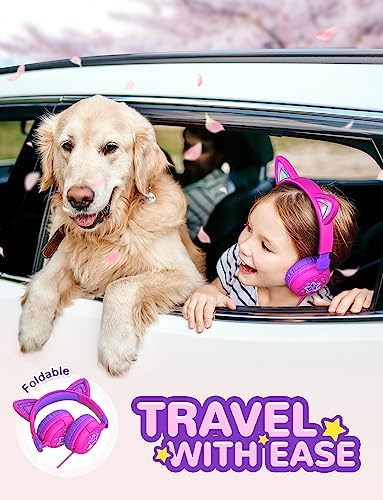 Colorful LED Cat Headphones for Kids – Safe 85 d B Volume Limit, USB-C Compatible, Perfect for Travel & Learning, Premium Stereo Sound for Tablets & i Pads, Durable & Stylish Design