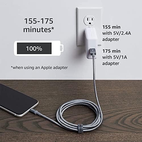Experience Ultimate Charging Efficiency with the Amazon Basics 6-Foot USB-A to Lightning Charger Cable – MFi Certified, Durable Nylon Braided Design for Fast Power Delivery to Apple i Phone 14, 13, 12, 11, X, Xs Pro, Pro Max, Plus, i Pad – Stylish Dark Gray Finish for Enhanced Compatibility