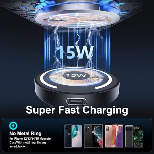 15 W Fast Wireless Magnetic Car Charger with 360° Rotatable Phone Mount – Premium Zinc Alloy Hands-Free Holder for Effortless Driving Convenience and Enhanced Smartphone Compatibility