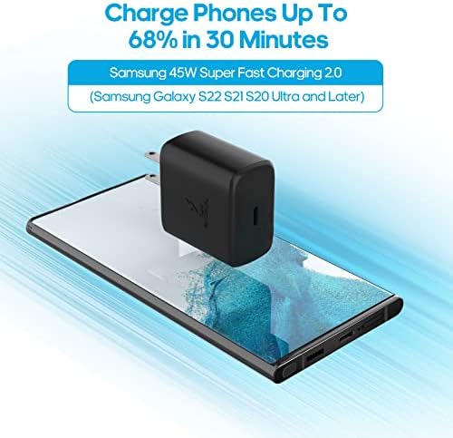 Samsung 45 W USB C Fast Charger – Ultra-Fast Wall Plug for Galaxy S25/S24/S23 Series, Note 10, Tab S7/S8 – Compact Design with Advanced Safety Features for Quick Power Delivery and Enhanced Device Compatibility