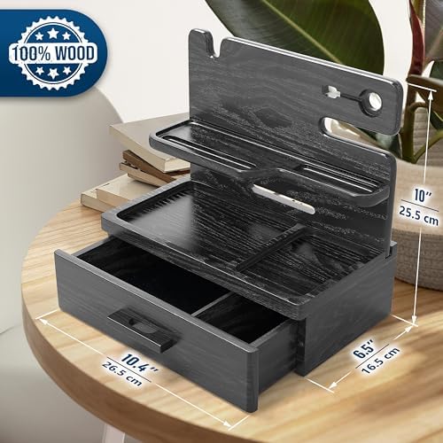 BarvA Phone Docking Station with Drawer Organizer | Night Stand Desk Charging Station | Upgraded Nightstand Organizer | Dresser Smart Watch Earbuds Phone Stand | Room Decor Gifts for Women Men Mom – Enhanced Compatibility and Speed
