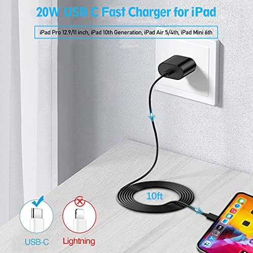 20 W USB-C Fast Charger for i Pad Pro, Air & Mini – Ultimate PD Wall Charger with 6.6 ft USB-C to C Cable for Rapid Charging Across All Generations, Compact Design for On-the-Go Power Solutions, Enhanced Safety Features to Prevent Overheating