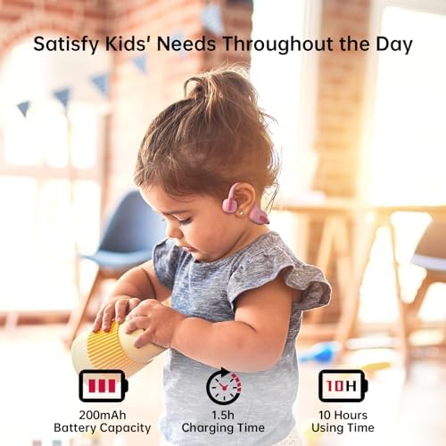 LOBKIN Kids Bluetooth Earbuds – Safe Listening with Lightweight Open Ear Design and IPX5 Waterproof Protection – Advanced Bluetooth 5.3, Built-in Microphone – Perfect for School, Home, and Outdoor Adventures – Ideal Gift for Young Explorers