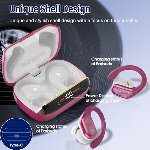 Advanced Bluetooth 5.4 Wireless Earbuds with Deep Bass – 75 Hours Playtime, IP7 Waterproof Sports Earphones Featuring Ergonomic Earhooks, LED Battery Display, and 4 ENC Microphones for Enhanced Sound Quality and Clear Calls – Perfect for Fitness Enthusiasts and Music Lovers in Sleek Black