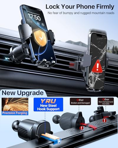 YRU 2025 Premium Adjustable Car Phone Holder Mount – Versatile Bendable Aluminum Arm for Secure Dashboard & Windshield Positioning – Universal Compatibility for i Phone 16, 15, 14, 13 Pro Max, Samsung & More – Sleek Black Design for Modern Vehicles – Effortless Tool-Free Installation – Enhance Navigation & Hands-Free Calling Experience