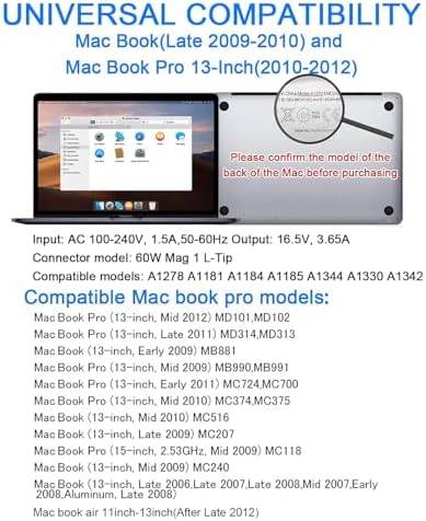 High-Performance 60 W L-Tip Universal Laptop Charger for Mac Book Pro (Pre-Mid 2012) – Enhanced Magnetic Connection, Multi-Safety Features, and Portable Design for Optimal Charging Efficiency and Battery Longevity
