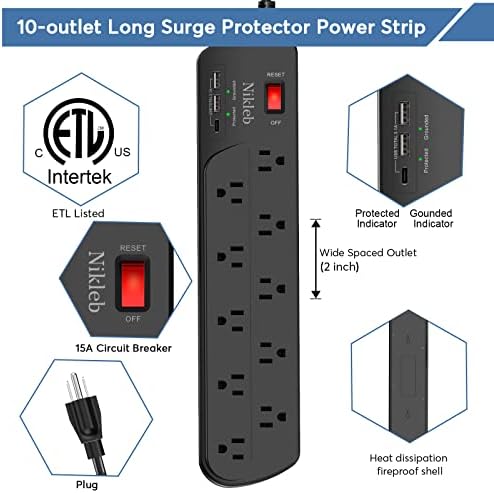 Maximize Your Power with the 23-in-1 Heavy Duty Surge Protector Power Strip – 20 Outlets Plus 2 USB and 1 USB-C Ports, 6 ft Wall-Mountable Extension Cord for Efficient Gaming, Office, and Home Setup – Unmatched Compatibility and Fast Charging Solutions
