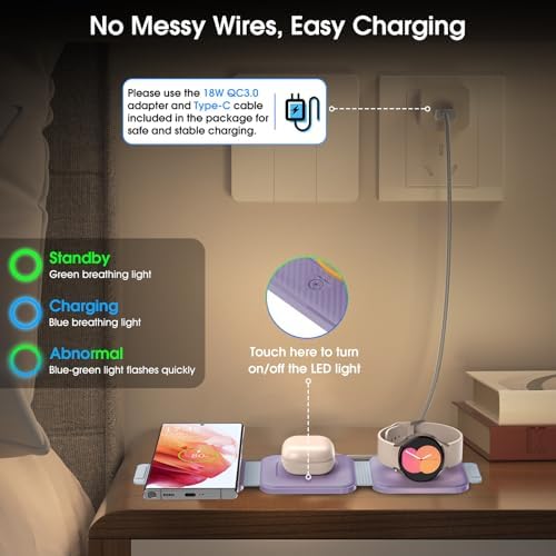 Ultra-Compact 3-in-1 Wireless Charging Station for Samsung Devices – Foldable Travel Charger Pad for S25, S24, S23 Ultra, Z Flip, and Fold 6; Fast Wireless Charger for Galaxy Watch 7/6 and Buds 3 Pro – Sleek, Portable Design for On-the-Go Power Solutions