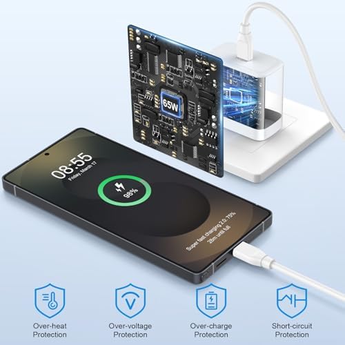 65 W Ultra-Fast Samsung Galaxy S25 Edge Charger with 6 ft USB C Cable – Efficient Power Source for Galaxy S25 Ultra, S25+, S24, S23, and More – Premium Rapid Charging Adapter with Safety Features for Android Devices