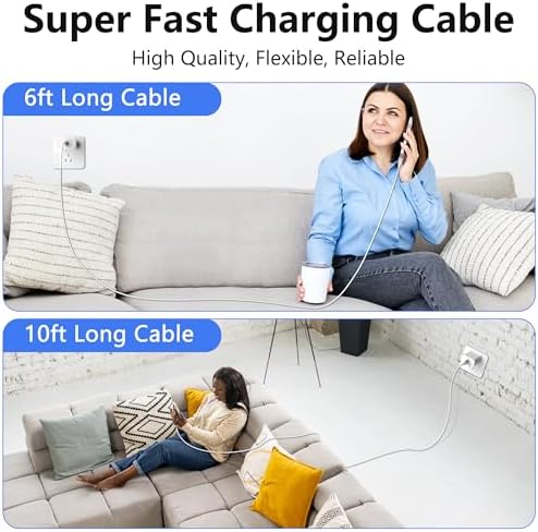 Power Up Your i Phone 16/15 with the Ultimate 30 W Fast Charging Bundle: Dual USB-C Wall Adapter & Long 6 ft/10 ft Cables for i Phone 16 Pro Max, 15 Pro Max & i Pad Pro – Superior Rapid Charging, Unmatched Durability & On-the-Go Convenience