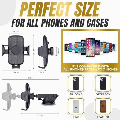 2025 Premium 85+LBS Ultra Strong Suction & Clip Military-Grade 3 in 1 Car Phone Holder Mount for Dashboard Windshield Vent, Heavy Duty Cradle for iPhone 16 15 14 Pro Max, Android Devices – Enhanced Compatibility and Speed