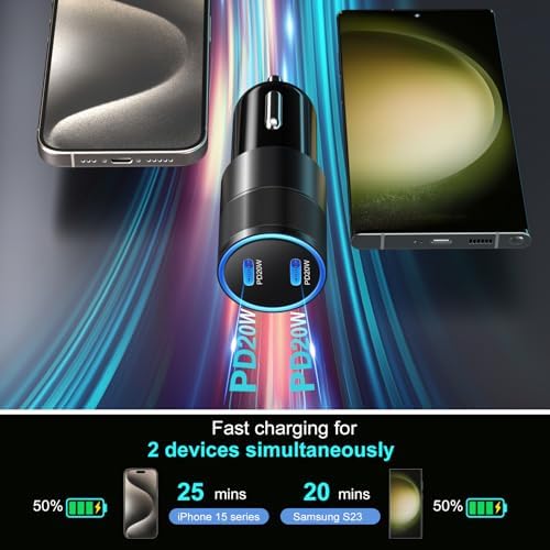 Power Up Anywhere: Bangfun 40 W Dual Port USB C Car Charger – 5 Pack – PD 3.0 Rapid Charging Adapter for i Phone 15/14/13/12 Pro Max & Samsung S24/S23 – Compact Cigarette Lighter Charger for On-the-Go Convenience – Enhanced Dual Device Compatibility and Safety Features