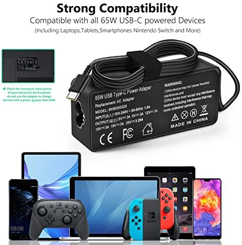 High-Speed 65 W USB-C Laptop Charger for Lenovo Yoga & Think Pad – Universal Compatibility, Fast Charging, and Advanced Safety Features for Home, Office, or Travel Use – Perfect for Yoga 6, 7, 9, Think Pad X1, and More