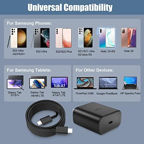 Ultra-Fast 45 W USB-C Charger for Samsung Galaxy Devices – Includes 10 ft Type C Cable – High-Speed Charging Block for S25 Ultra, S24 Ultra, S24+, S23 Ultra, S23+, S22 Plus, S20, Tab S9/S8 Ultra – Compact & Reliable Charging Solution