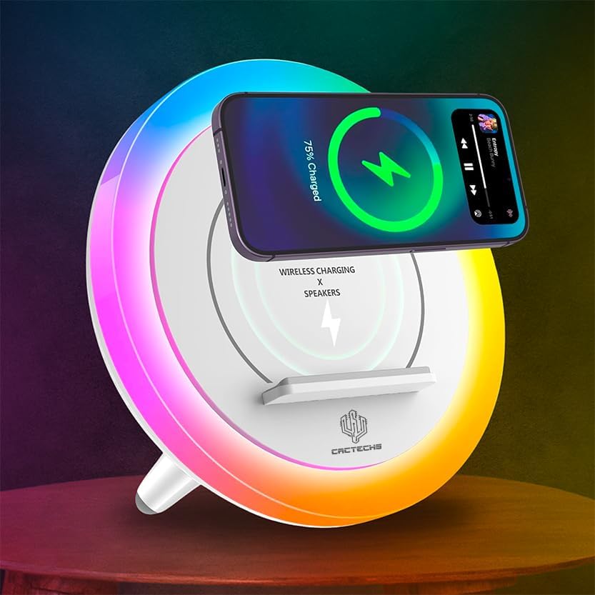 Innovative All-in-One Wireless Charging Station: Premium Bluetooth Speaker with RGB Ambient Lighting for i Phone and Multi-Device Compatibility – Transform Your Space with Stylish Functionality and High-Fidelity Sound – Perfect for Home Office, Bedside, or On-the-Go Convenience – Elevate Your Charging Experience with Seamless Bluetooth Connectivity and Adjustable Lighting to Set the Right Mood – Durable Design for Long-Lasting Use – A Must-Have Tech Accessory for Modern Living and Lifestyle Upgrade