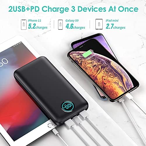 High-Capacity 30,800 m Ah Portable Charger Power Bank with LCD Display – 25 W PD Fast Charging & QC 4.0 for Quick Device Power-Up – Tri-Output Battery Pack for Universal Compatibility with i Phone & Android – Sleek Black Design for On-the-Go Charging