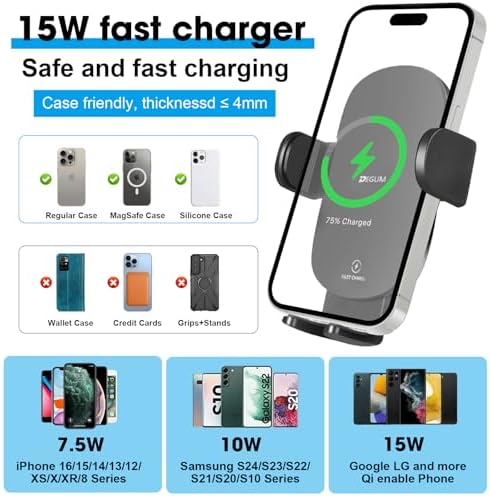 Innovative Wireless Car Charger & Adjustable Cup Holder Phone Mount – 15 W Fast Charging for i Phone 16/15/14/13, Samsung, LG – Customizable Height & Secure Fit for Ultimate Road Convenience – Includes Car Adapter for Immediate Use