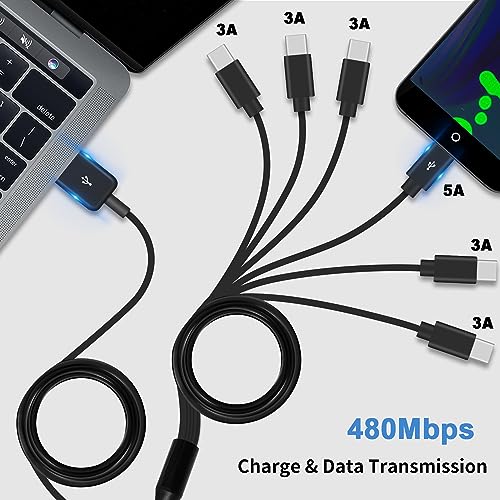Poyiccot 6-in-1 USB A to USB C Splitter Cable – Multi-Device Charging & Data Sync Cord, 5 ft Length for Enhanced Performance with USB Type-C Phones and Tablets – Fast, Reliable, and Versatile USB 2.0 Accessory for Home, Office, and Travel