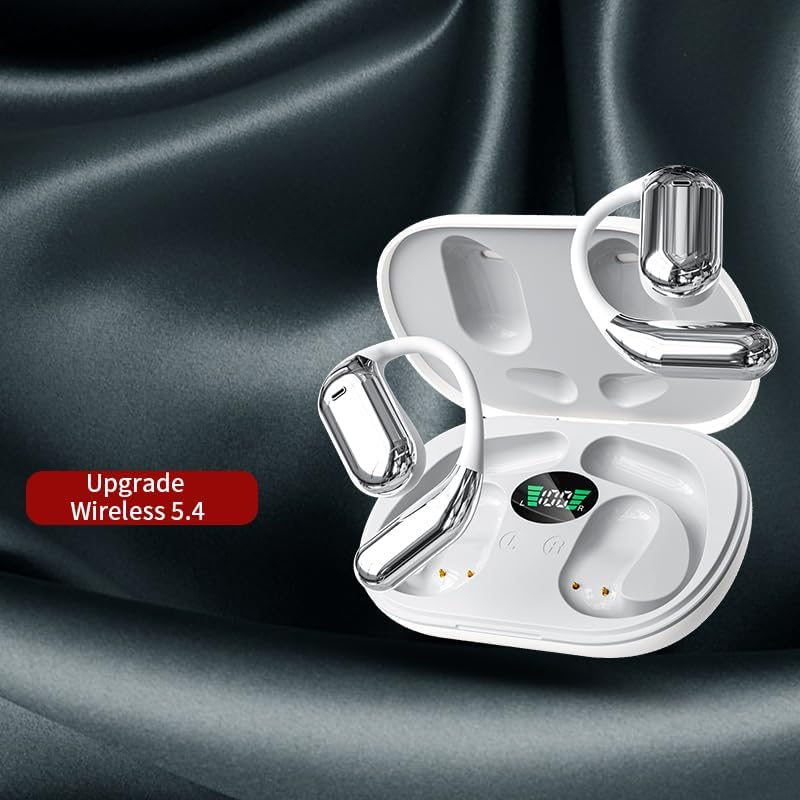Sleek White Wireless Bluetooth Earbuds with Secure Hooks – 50-Hour Playtime & LED Charging Case for Ultimate Convenience | Waterproof & Sweat-Resistant Design Perfect for Fitness Activities | Ergonomic Comfort for Running & Active Lifestyles | Built-in Microphone for Clear Hands-Free Calling | Fast Pairing Technology for Hassle-Free Connectivity
