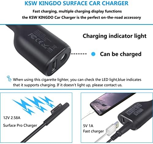 Rapid Charge 36 W Car Charger for Microsoft Surface Pro & Laptop – Dual Charging with USB 2.0 Port, 5 Ft Cord & Travel Pouch – Perfect for Surface Pro 3/4/5/6, Surface Book, and Surface Go Models – Enhanced Compatibility for On-the-Go Professionals