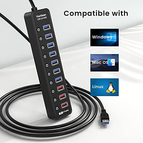 Ultimate 11-Port USB 3.0 Hub Splitter with Smart Charging – High-Speed Data Transfer, Individual LED Switches & 12 V Power Adapter for Enhanced Connectivity and Efficiency