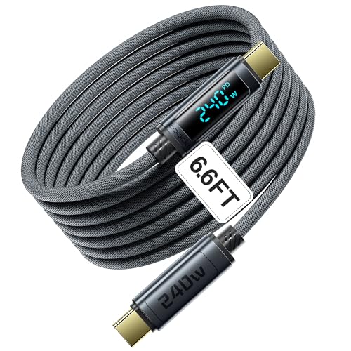 High-Powered USB C Cable [2 Pack, 6.6 ft] – 240 W Rapid Charging Cord with LED Status Display – Compatible with i Phone 16, 15 Pro Max, i Pad Pro, Samsung Galaxy S24/S23, Nintendo Switch, Mac Book Air & Pixel – Superior Durability & Enhanced Performance