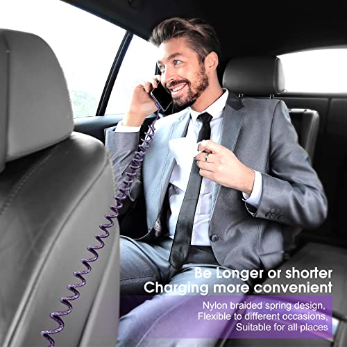 Tangle-Free Coiled i Phone Charger Cord (2-8 ft) – Zebra Black Right Angle Design for i Phone 14/13/12 Pro, Plus & Max – Fast Charging & Enhanced Compatibility for Effortless Device Powering