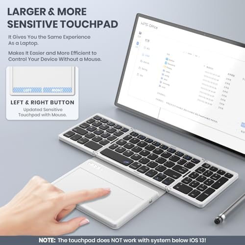 Ultimate Portable Bluetooth Keyboard with Touchpad – Foldable Full-Size Wireless Keyboard for Windows, Android & Mac – Sync 3 Devices, Premium PU Leather Design for Travel & Home Use