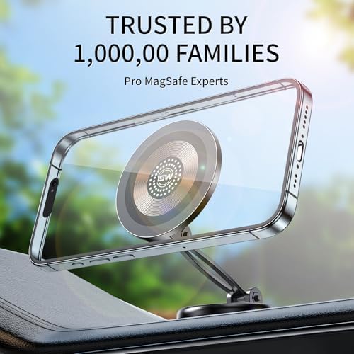 Mag-Safe Car Mount Charger: 15 W Wireless Fast Charging Phone Holder with 360° Rotation – Durable Zinc Alloy Design for Hands-Free Navigation and Enhanced Compatibility with All Devices