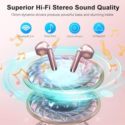 Experience Unmatched Audio Freedom with Rose Gold Bluetooth 5.4 Earbuds – 30-Hour Playtime, IP7 Waterproof, and Advanced ENC Noise Cancellation for Impeccable Call Clarity – Perfect for Active Android and i OS Enthusiasts Seeking Premium Comfort and Superior Sound Quality