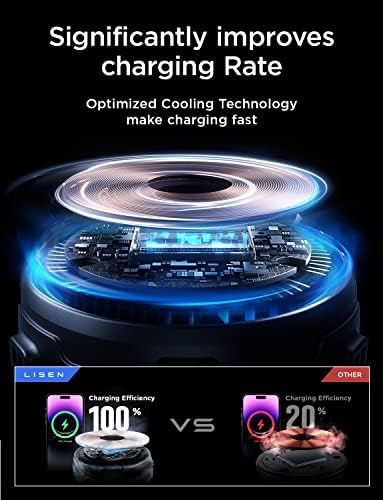 LISEN Mag Safe Wireless Car Charger Mount – 15 W Fast Charging with Integrated Cooling Fan for i Phone 12-16 Series, Secure Magnetic Grip, Hands-Free Convenience, Sleek Design for Modern Vehicles – Essential Automotive Accessory for Effortless Navigation and Power Management