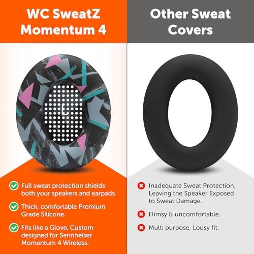 Transform Your Sennheiser Momentum 4 with WC Sweat Z Earpad Covers – Stylish Black Camo Protection for Active Lifestyles – Sweatproof, Washable Silicone Ear Pads for Ultimate Comfort and Enhanced Longevity